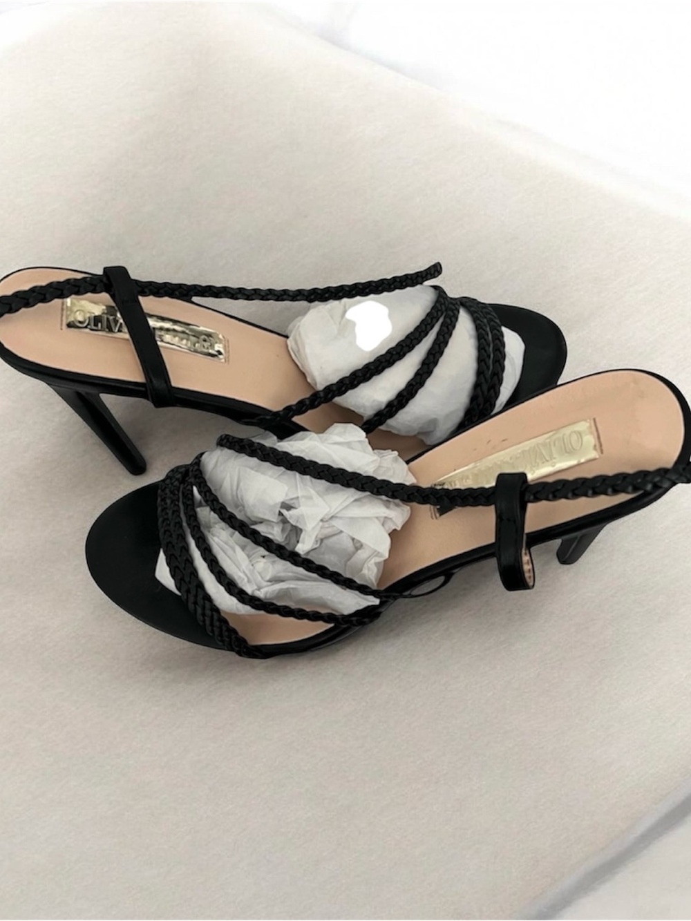 Olivia Miller Runway Black Braided Strap High Heel Sandals